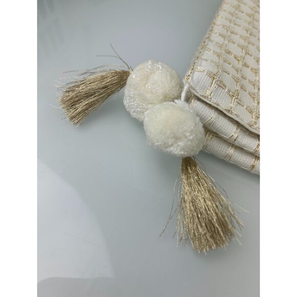 Opal House Woven Table Runner Cream Gold Metallic Sparkle Bohemian Tassels NEW - Picture 3 of 16